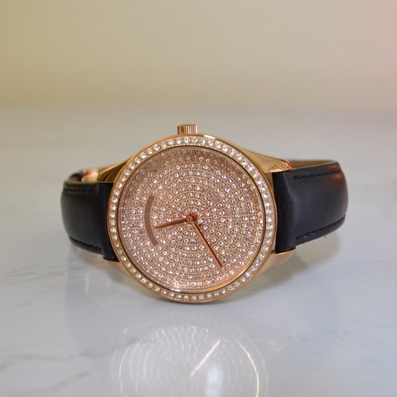 Michael Kors - Crystal Leather Strap Watch main image 6